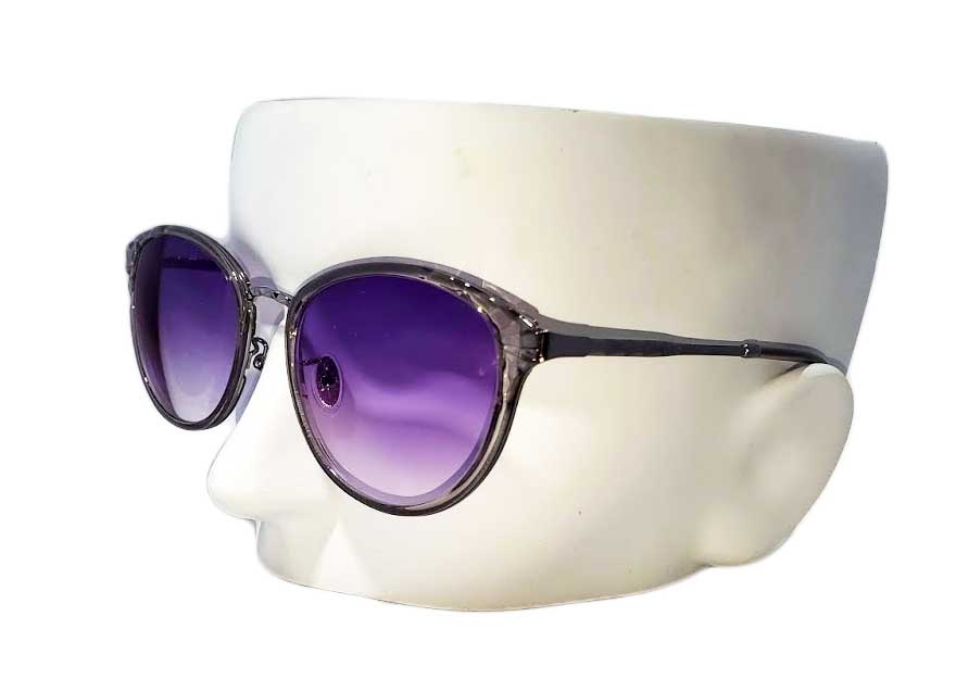 round clear glasses with purple tint